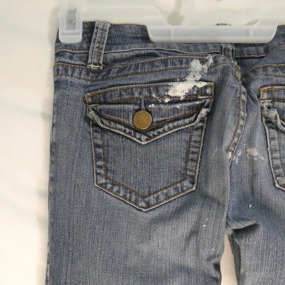 BLUENOTES | 27 X 30 | Kate Relaxed Flare | Distressed Denim | White Paint Spill - Picture 10 of 16